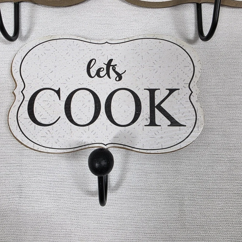 Let's Cook 3 Piece Wall Decor With Hooks Kitchen Decor